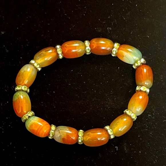 Oval Peacock Agate Stone & Silverstone Spacer Bead Stretch Bracelet Gemstone - Picture 1 of 4